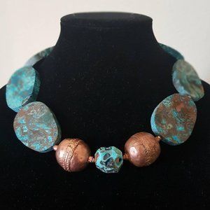 SOLD XL Ocean Jasper and African Tribal Copper Statement Necklace